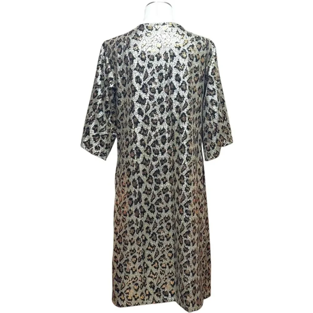 L&B Open Front Mid Length Kimono Leopard Sequin Small